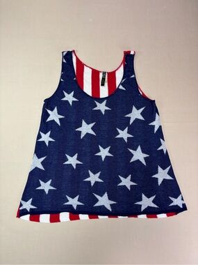 Debut Red, White & Blue Star Stripe Sheer Tank Top Women’s Size Large